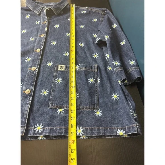 Lucy & Yak Womens 3X Denim Jacket Blue Daisy Embroidery Logo Chore Utility Boho - Picture 9 of 9